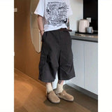 AIDASE  -  Summer Casual Loose Fit Straight Leg Seven Inch Pants Youthful Vitali Sle Versatile Elastic Waist Wide Leg orts aidase-shop
