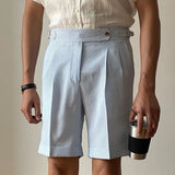 AIDASE  -  Mens Summer Breathable Seersucker Shorts Striped High Waist Pleated Casual Business Shorts with Adjustable Waist aidase-shop