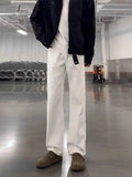 AIDASE  -  White Straight Leg Jeans Men Summer American High Street Vibe Long Pants Elastic Slimming Micro Flare Trousers aidase-shop