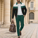 AIDASE  -  European American Autumn Men's New Color Block Cardigan Pocket Zipper Jacket Trouser Suit aidase-shop