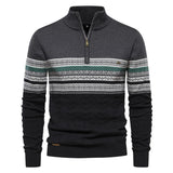 AIDASE  -  European New Fashion Men Color-coded Striped Stand Collar Half Zipper Long Sleeve Casual Trendy Simple Knitted Sweater Pullovers aidase-shop