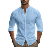 AIDASE  -  autumn men's cross-border foreign trade long-sleeved stand-up collar large-size slim-fit casual cotton shirt aidase-shop