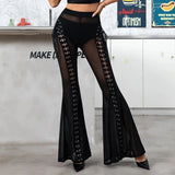 AIDASE  -  Sexy Lace Crossed Belted Hollow out Bell Bottom Pants Chicken Eye Strap Long Trousers Women's Full Length Pants aidase-shop