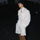 AIDASE  -  New Fashion Men's Two-piece Sets Lace-up Solid Color Loose Shirts Elastic Waist Drawstring Straight Leg Male Pants 24K2756 aidase-shop