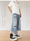 AIDASE  -  American Style Washed Ripped Male Denim Shorts Casual Loose Wide Leg Tassel Pants High Street Fashion Men's Clothes 21E6544 aidase-shop