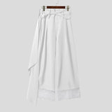 AIDASE  -  Men Pants Lace Patchwork Button Casual Wide Leg Trousers Men With Belt Streetwear Loose Fashion Male Long Pants aidase-shop