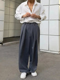 AIDASE  -  Streetwear Casual Trousers Mens Spring Autumn Stylish Pleated Loose Straight Pants Men Vintage Solid Color Draped Suit Trousers aidase-shop