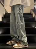 Aidase Y2K Star Embroidery Casual Men Jeans Gothic Neutral Wide Leg Denim Trousers Male Loose Hip-hop Fashion Youth Streetwear