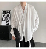 AIDASE  -  Spring New Jacquard Long Sleeved Design Loose Men's Shirt Solid Color V-neck Solid Color Male Tops aidase-shop