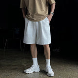 AIDASE  -  Korean Style Men's Casual Shorts Drawstring Solid Color Wide Leg Pleated Elastic Waist Straight Male Trousers Summer 9W3107 aidase-shop