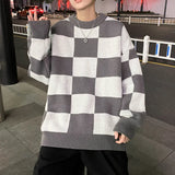 Aidase Plaid Fashion Sweater Pullovers Men Ins Hong Kong All-matching Streetwear Loose Trendy Knitwear Jumpers Teen Vintage Male Chic aidase-shop