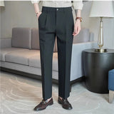 AIDASE  -  High-quality thin section semi-elastic waist small straight casual suit pants men's pants aidase-shop