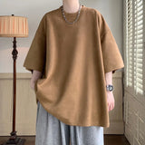 AIDASE  -  Summer T Shirt Men Oversize Casual Solid Color T Shirt Men Streetwear Hip Hop Loose Short Sleeved T-shirt Mens Suede T Shirt