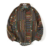 AIDASE  -  Japanese Retro Ethnic Style Brushed Plaid Shirt Men's Spring Loose Casual Long-sleeved Full print Shirts Coat Woolen Harajuku aidase-shop