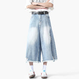 AIDASE  -  Summer New Fashion Men's Jorts Hole Worn-out Design Rough Selvedge Denim Pants Over Knee Length Male Bottoms aidase-shop