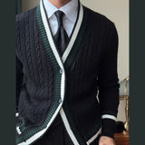 Aidase Luxury British Fashion Trend Knitted Cardigan Sweater Jacket Men Striped Contrast Printing Cardigan Men Sweter Herren Pullover aidase-shop