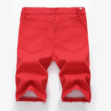 AIDASE  -  New Red Men's Jeans Shorts Pleats and Holes Decorated Shorts Men Blue White Black Blue Red Denim Shorts，Asian Size aidase-shop