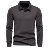 AIDASE  -  Spring Autumn New Men's Washed Long Sleeve Collared Casual Solid Color Top Trendy Polo Collar Versatile Fashionable Shirt aidase-shop