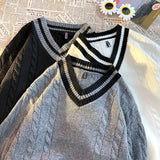 Aidase V-neck Section Men's Knitted Sweater Ribbed Hem Fashion Splicing Pullover Korean Loose Autumn Knit Sweater aidase-shop