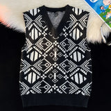AIDASE  -  Fashion College Style Sweater Vest Men's V-neck Japanese Retro Knitted Sweater Daily Sleeveless Simple Jacquard Design aidase-shop