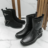 AIDASE  -  Winter Men High-top Chelsea Boots Black American Casual Side Zipper Fashion Buckle High-quality Boots Outdoor Training Boots Men aidase-shop