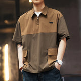Aidase Fashion Lapel Zipper Spliced Pockets Casual Polo Shirts Men's Clothing Summer New Loose All-match Tops England Tee Shirt