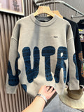 Aidase Vintage Men's Versatile Sweater With Contrasting Colors Casual Knitwear Trendy Simple Round Neck Top Men Knit Sweatshirt