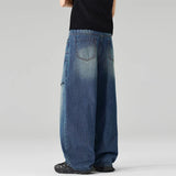 AIDASE  -  Men's Blue Spliced Casual Trendy Simple Basic Cool Baggy Wide Leg Denim Trousers Male American New Fashion Clothes Jeans Pants aidase-shop