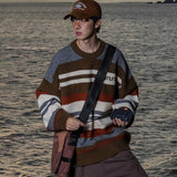 AIDASE  -  Winter Men's Retro O-neck Sweater with Contrasting Stripes Casual Loose Pullover Sweater for Teenagers Preppy Striped Cardigan aidase-shop