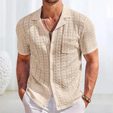 AIDASE  -  Vacation Seaside Beach Casual Shirts Mens Knitting Short Sleeve Button Lapel Knit Shirt Men Summer Fashion Knitted Texture Shirt aidase-shop
