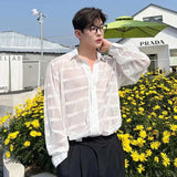 AIDASE  -  Male Long Sleeve Shirts Trend New Summer Fashionable Niche Hollow Design Single Breasted Sunscreen Solid Color Shirt aidase-shop
