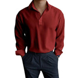 AIDASE  -  Men's Light Blue Polo Shirt Long Sleeve Casual Loose Fit Button Up Collared Top aidase-shop