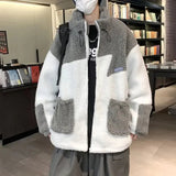 AIDASE  -  Casual Men's Lamb Velvet Cotton Jacket Loose Fit Street Style Autumn Winter Versatile Cotton Coat Color Block Trendy Workwear aidase-shop