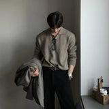 AIDASE  -  Men's New Solid Color Polo Neck Half Button Knitted Pullover Casual Simple Trendy Daily Wear Business Commute Pullover Sweater aidase-shop