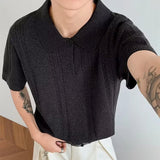 AIDASE  -  Trendy Slim Short Sleeve Knit Mens Polo Shirts Vintage Twist Jacquard Knitted Polo Shirt For Men's Summer Fashion Lapel Pullover aidase-shop
