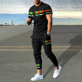 AIDASE  -  Summer Male Loose Casual Printing T-shirt Elastic Waist Pants Set Men Short Sleeve Street Style Pullover Tee Sweatpants Homme aidase-shop