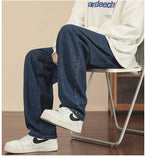 AIDASE  -  New Korean Fashion Men's Casual Ankle-Length Jeans Classic Man Straight Denim Wide-leg Pants Light Blue Grey Black 3XL aidase-shop