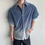 AIDASE  -  Men's Shirts Gradient Denim Contrast Color Patchwork Design Turn-Down Collar Shirt Single-breasted Long Sleeve Tops 21E6718 aidase-shop