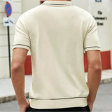 Aidase Men's Casual Business Knitted Polo Shirt Light Luxury Leisure Turn Down Collar Button Short Sleeve Pocket Anti-pilling Knitwear
