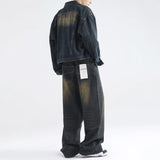Aidase American Retro Vintage Denim Lapel Jacket Men's Hight Street Drape Wide Leg Jeans Hip Hop Trousers Suit/single Piece aidase-shop