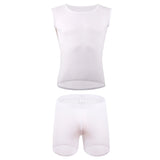 AIDASE  -  Sexy Sleeveless Mesh Transparent T-shirts Mens Lounge Undershirts Tank Tops Sexy Homme Boxer Shorts Gym Homewear Men Clothes Set aidase-shop