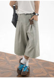 AIDASE  -  Men's Japanese Cityboy Cropped Wide Leg Suit Shorts Pleated Linen Texture 7/8 Length Casual Culottes Pants aidase-shop