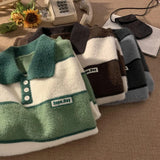 Aidase POLO Collar Sweater Boys Stripe Academy Winter Slouchy Style Man Clothes Retro Autumn Winter Thickened Coat Knit Sweater Men aidase-shop