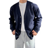 AIDASE  -  Fashionable V-Neck Knitwear Men's Loose Fit Solid Color Autumn New Style Casual Versatile Open Cardigan Sweater Jacket aidase-shop