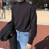 AIDASE  -  Spring Casual Long Sleeve Knit Jumper Tops Men Fashion Solid Color Basic Tees Autumn Vintage Mock Neck Men's Slim Fit Sweaters aidase-shop