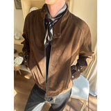 AIDASE  -  Modern Era Harrington Jaet in Chestnut Suede for Men And Women Retro American Sle Couple's Coat with Button Detail aidase-shop