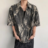 AIDASE  -  Reed Double-sided Men's Shirt Jacquard Texture Pattern Decoration Single-breasted Short Sleeved Lapel Casual Tops aidase-shop