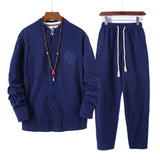 AIDASE  -  Day Man Suit Chinese Men Fall Linen Suit Men'S Chinese Tang Suit Two Piece Set Of Retro Disk Cotton Tea Zen Clothing 007 Suit aidase-shop