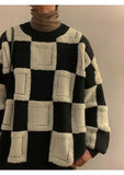 Winter Korean Fashion Mens Pullovers Checkerboard Plaid Sweater Thick Warm Cashmere Sweater Men Luxury Patchwork Pull Homme aidase-shop