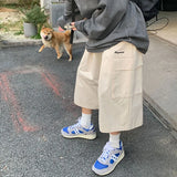 Aidase Oversized Loose Streetwear Women Cropped Pants Japanese Hip Hop Pockets Cargo Wide Leg Trousers Retro Casual Straight Pants